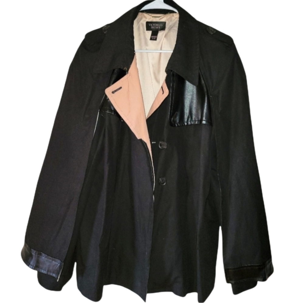 Victoria's Secret Black/Pink swing trench cape coat Xl